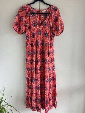 BNWT Boden Tiered Midi Dress in Fire Poppy Bloom Print